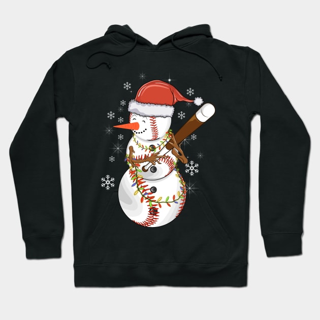 Christmas Snowman Playing Baseball for Baseball Fans Xmas Hoodie by Sandra Holloman